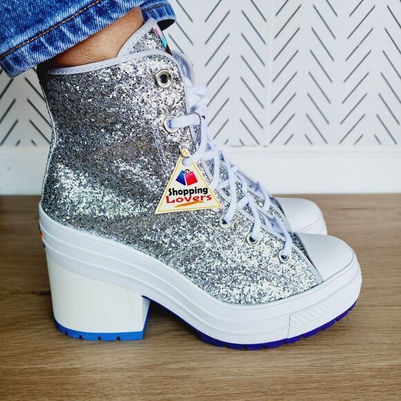 Rare CONVERSE CHUCK 70 DELUXE 10.5 Wmn Shoes Heel Boots Platform Glitter A06028C - Picture 3 of 12